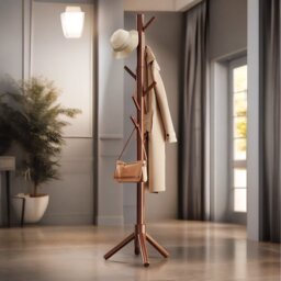 Wooden Coat Stand Stand With 8 Hooks - Brown / Brown - thumbnail 4