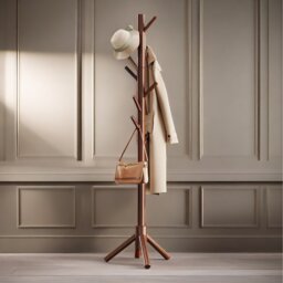 Wooden Coat Stand Stand With 8 Hooks - Brown / Brown - thumbnail 3