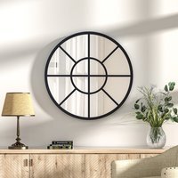 Window Style Glass Wall Mirror Crossed Double Circle with Metal Frame - Black / 50cm - image 1