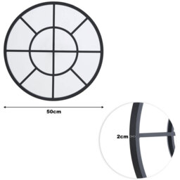 Window Style Glass Wall Mirror Crossed Double Circle with Metal Frame - Black / 50cm - thumbnail 3
