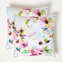 Multicolour Flowers Outdoor Cushion 45 x 45 cm, Set of 2 - White