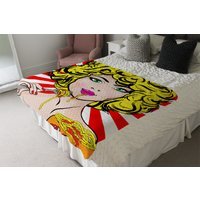 Pop Art Young Woman Eating Spaghetti Blanket - Red - thumbnail 1