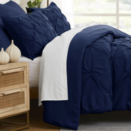 Elegant Pintuck Duvet Cover Set - Navy / Single - thumbnail 3