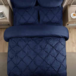 Elegant Pintuck Duvet Cover Set - Navy / Single - thumbnail 2