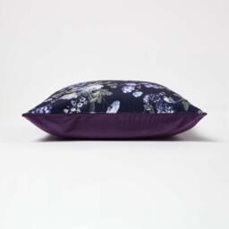 Floral Midnight Garden Purple Filled Velvet Cushion - Purple - thumbnail 2