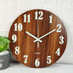 Wooden Luminous Quartz Non-Ticking Clock - Brown - thumbnail 4