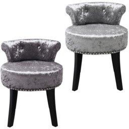 Velvet Dressing Table Chair Makeup Stool - Silver Grey - thumbnail 2