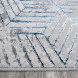 Abstract Distressed Geometric Motif Area Rug - Grey & Blue / 240 x 70cm - thumbnail 2