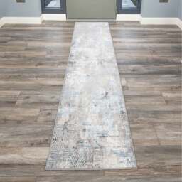 Abstract Distressed Geometric Motif Area Rug - Grey & Blue / 240 x 70cm - thumbnail 4