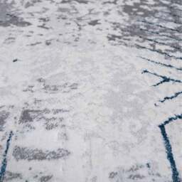 Abstract Distressed Geometric Motif Area Rug - Grey & Blue / 240 x 70cm - thumbnail 3