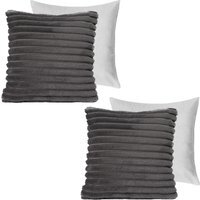 Pack Of Faux Fur Ribbed Filled Cushions - Charcoal / 2 - image 1