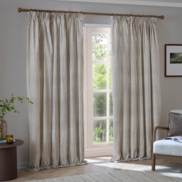 Hebden Striped Cotton Pencil Pleat Curtain Pair - Mole / 117cm / 183cm - thumbnail 2