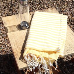 Sunny Yellow Cotton Pareo Towel Handcrafted Indian Wrap - Yellow - thumbnail 3