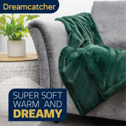 Fleece Blanket Faux Fur Throw - Green - thumbnail 3