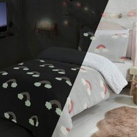 Glow In The Dark Rainbow Fleece Duvet Set Childrens Double Bedding - Grey