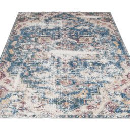 Blue Distressed Washable Rug - Navy Red Orange / 80cm x 150cm (Small) - thumbnail 5