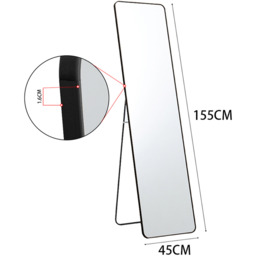 Rectangular Full Length Mirror with Rounded Corners - Black / 45cm W x 155cm H - thumbnail 4