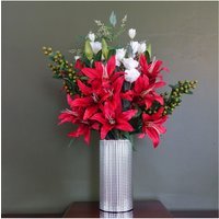 Complete Artificial Flower Arrangement Pack with Vases - Red