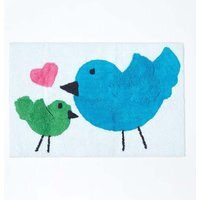 Cotton Tufted Blue Green Birds Pink Heart Kids Rug - White - thumbnail 1