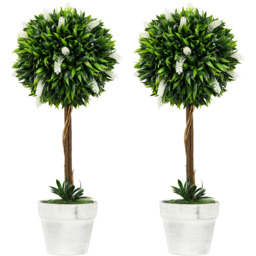 HOMCOM Artificial Ball Trees with Flower - White - thumbnail 2