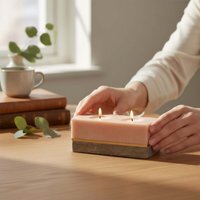 Kira Marble Twin Tealight Holder - Pink and Grey Marble with Gold Inlay