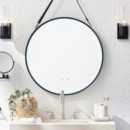 Hanging LED Bathroom Wall Mirror with Strap - Black / 80cm - thumbnail 3