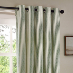 Hebden Striped Cotton Blackout Eyelet Curtain Pair - Forest / 183cm / 229cm - thumbnail 4