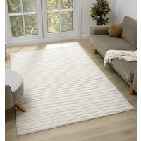 Aya Living Room Area Rugs - Embossed Lines Pattern Cream Rug - Cream / 170cm - thumbnail 1