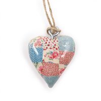 Cheque Blue  Red Small Wooden Heart Decor for Shelves  Rooms - Multi