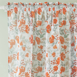 Pair of Mia Burnt Orange Floral Print Sheer Voile Panels - Burnt Orange / 183cm - thumbnail 3