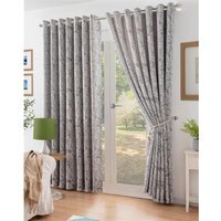 Chenille Jacquard Lined Ring Top Eyelet Curtains - Silver / 117cm / 229cm
