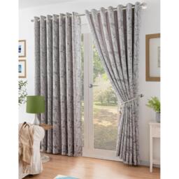 Chenille Jacquard Lined Ring Top Eyelet Curtains - Silver / 117cm / 229cm - thumbnail 3