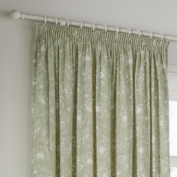 Bella Floral Pencil Pleat Curtain Pair - Sage / 229cm - thumbnail 2