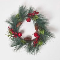 Homescapes Red Apple and Berries Christmas Wreath - Green & Red