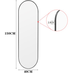 Oval Metal Frame Wall Mounted Full Length Mirror - Black - thumbnail 4