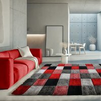 Shaggy Blocks High Pile Rug - Red / 80x150 - thumbnail 1