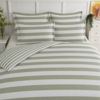 Reversible Wide Stripe Duvet Cover Set  Easy Care Contemporary Bedding - Olive / Single