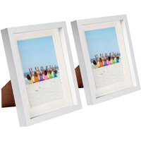"8x10"" White 3D Box Photo Frame - 5x 7"" Mount - Pack of 2 - White/Ivory"