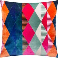 Metro Harlequin Velvet Square Cushion - Multi / Feather - thumbnail 1