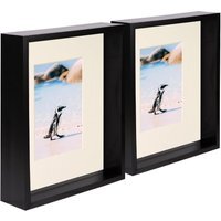 "8"" x 10"" 3D Deep Box Photo Frames - 4"" x 6"" Mount - Pack of 2 - Black/Ivory"