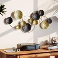 HOMCOM Metal Wall Art with Lotus-Leaf Design - Gold Tone and Silver Grey