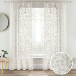 Pair of Sheer Voile Panels with Leaf Print - Natural / 122cm - thumbnail 4