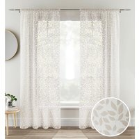 Pair of Sheer Voile Panels with Leaf Print - Natural / 122cm