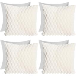 Pack Of Waffle Fleece Faux Fur Filled Cushions - Cream / 4 - thumbnail 3
