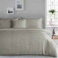 Classic Waffle Weave Plain Cuff Duvet Set - Sage / Double
