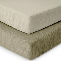 Muslin Cot Bed Fitted Sheets 2 Pack -Rose & Pink - Olive & Ecru / Junior