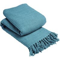 Lisbon Pure Cotton Honeycomb Throw - Teal / 152cm / 127cm