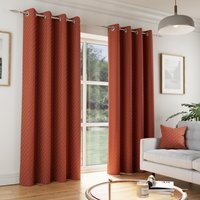 Pair of Tokyo Orange Velvet Embossed Eyelet Thermal Room Darkening Curtains - Orange / 168cm / 137cm - thumbnail 1