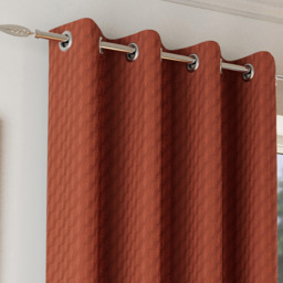 Pair of Tokyo Orange Velvet Embossed Eyelet Thermal Room Darkening Curtains - Orange / 168cm / 137cm - thumbnail 3