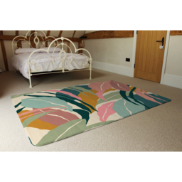 Artistic Abstract Leaves Designer Rug - Yellow / 110cm - thumbnail 3